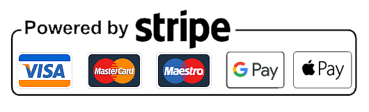 Powered by Stripe. Accepts Visa, Mastercard, Maestro, Google Pay and Apple Pay