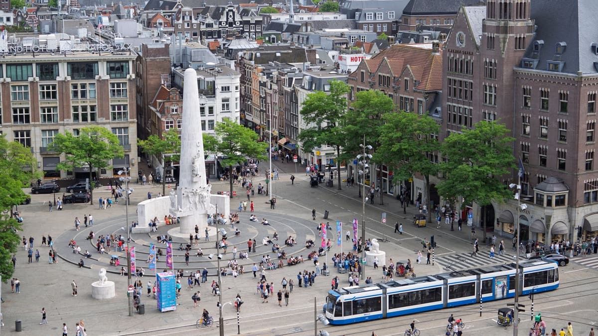 Dam Square and the National Monument, Amsterdam, seen from above