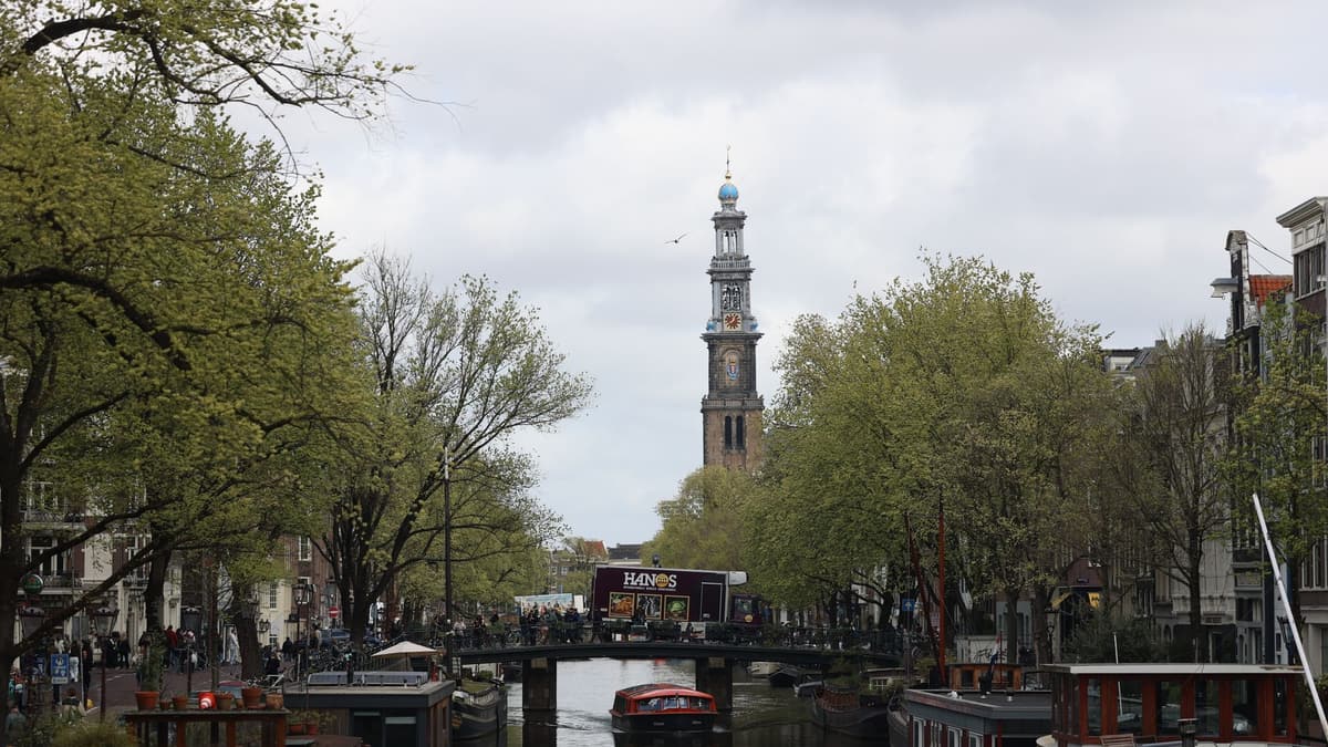 The Westerkerk tower above the Prinsengracht, Amsterdam