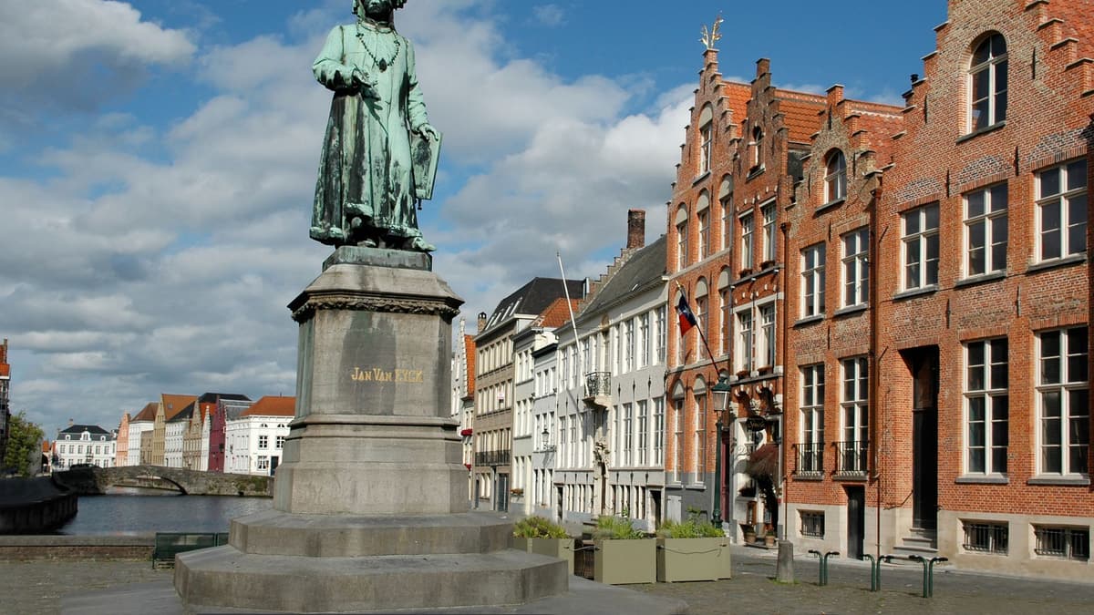 The Jan van Eyck statue on Jan van Eyckplein, Bruges