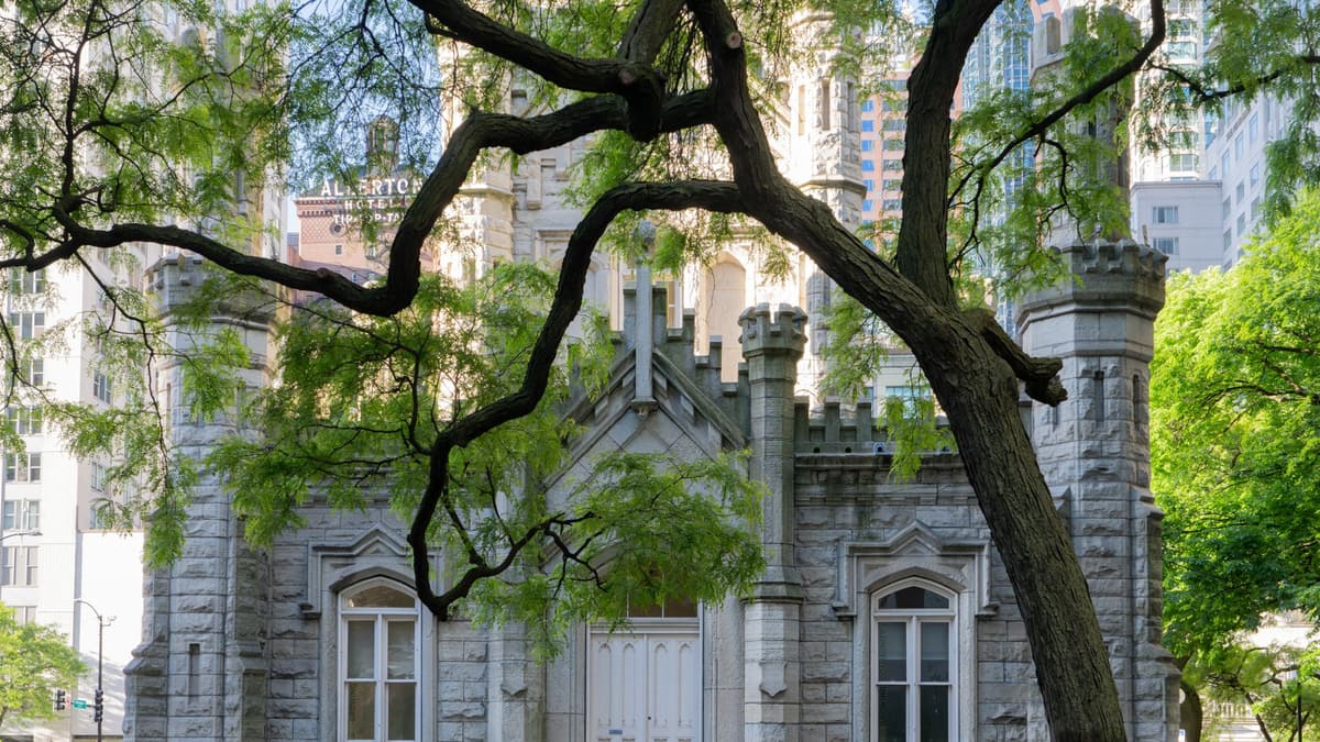 The limestone Water Tower on Michigan Avenue, Chicago