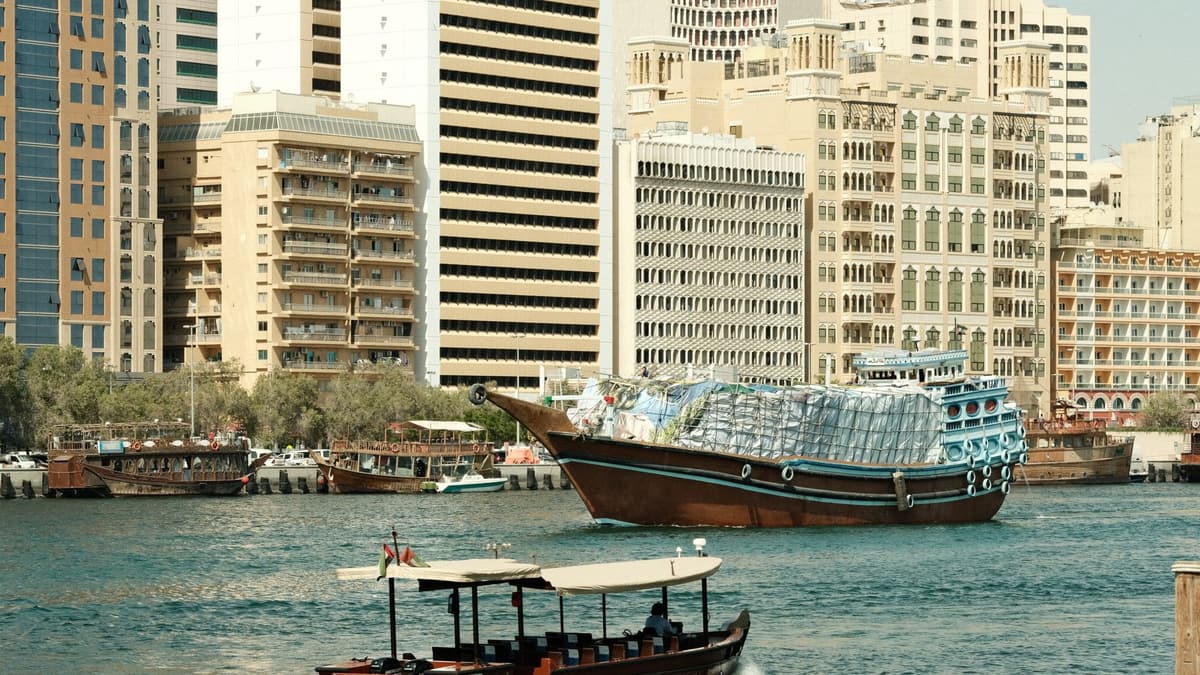 Dhows moored along Dubai Creek
