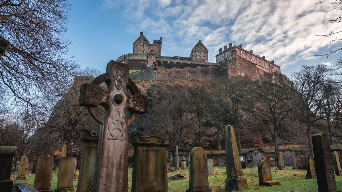 Edinburgh Castle from Greyfriars Kirkyard, the view behind the Elephant House