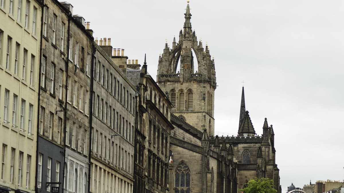 St Giles' Cathedral's crown spire on the Royal Mile, Edinburgh
