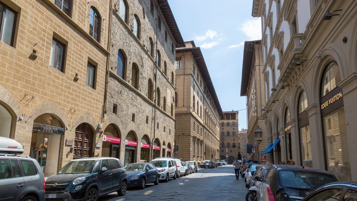 An elegant shopping street in central Florence