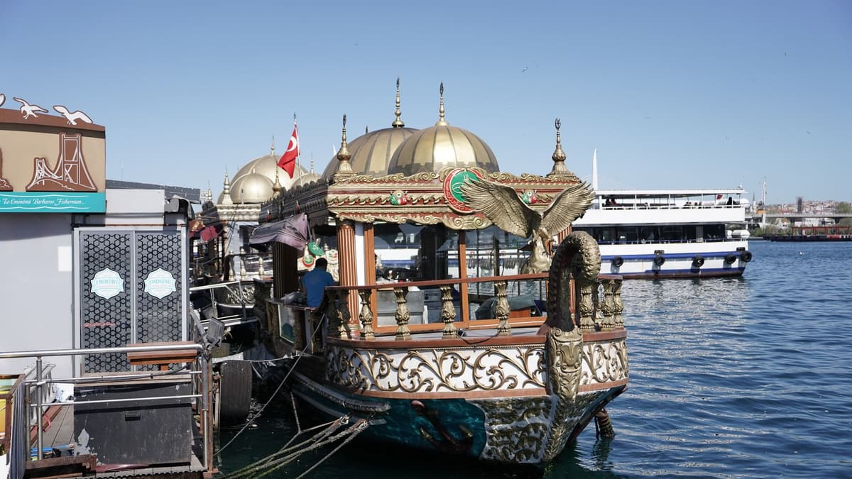 An ornate fish sandwich boat at Eminönü, Istanbul
