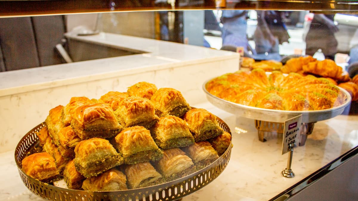 Trays of baklava in an Istanbul pastry shop