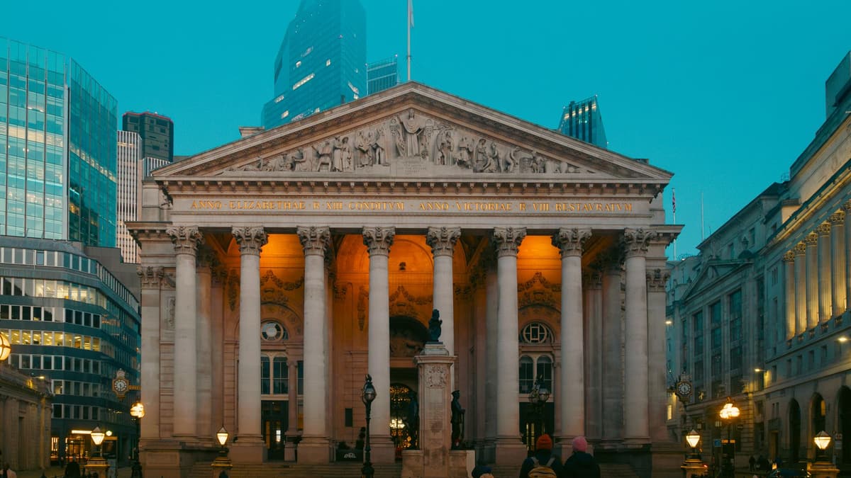 The Royal Exchange at dusk, City of London