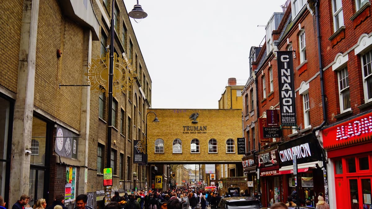Brick Lane by the old Truman Brewery, near Hanbury Street