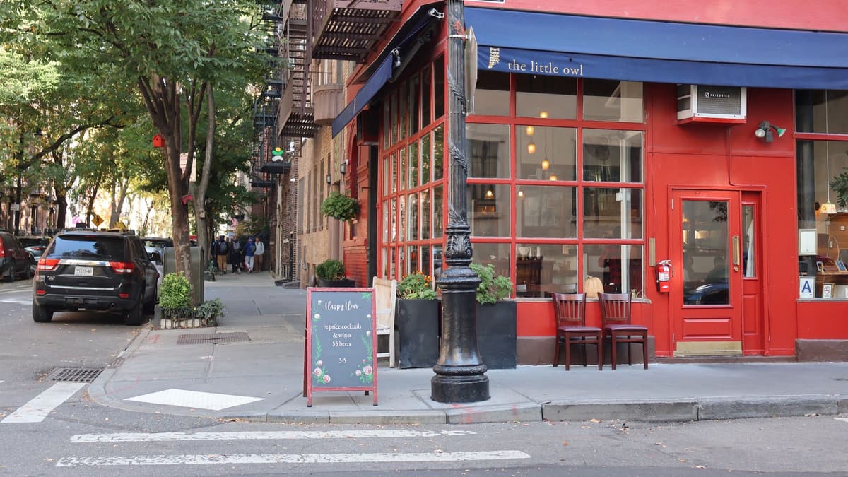 The Little Owl on the corner of the Friends building, Bedford and Grove Streets, New York