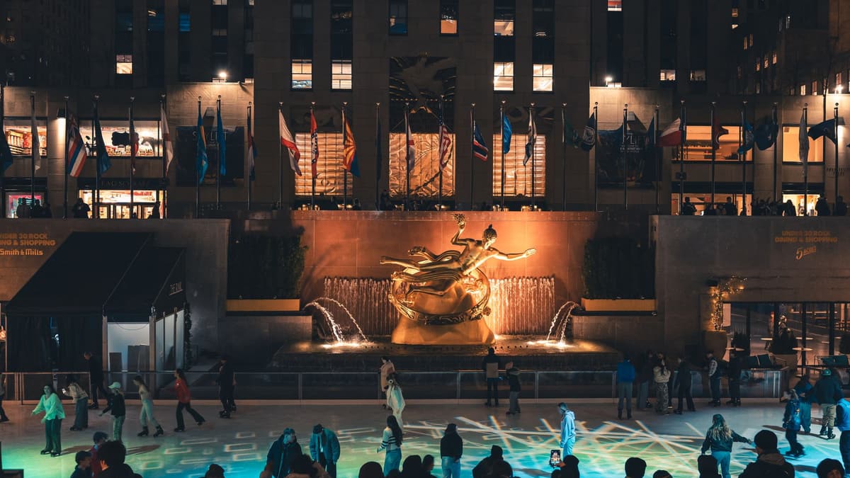 The skating rink and Prometheus at Rockefeller Center, New York