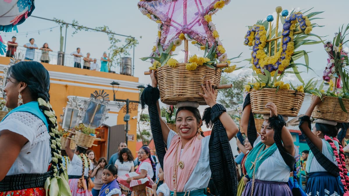 A festival procession in Oaxaca