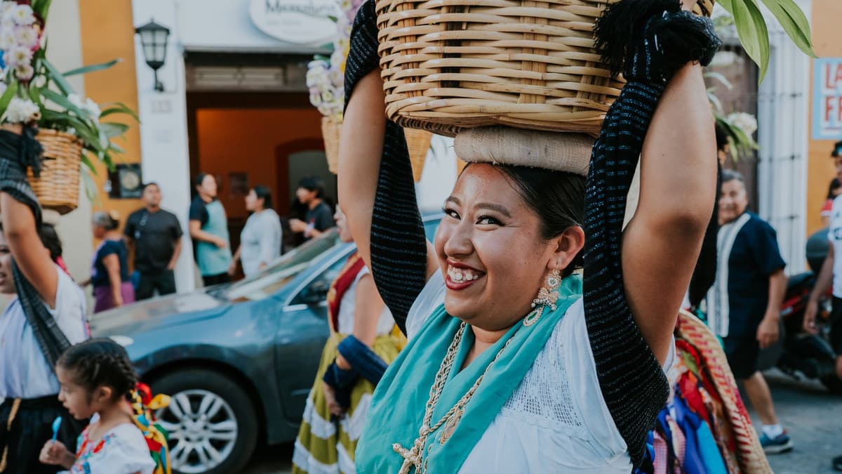 A festival procession in Oaxaca