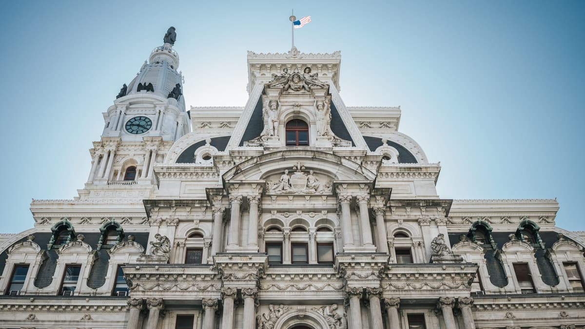 The ornate facade and tower of City Hall, Philadelphia