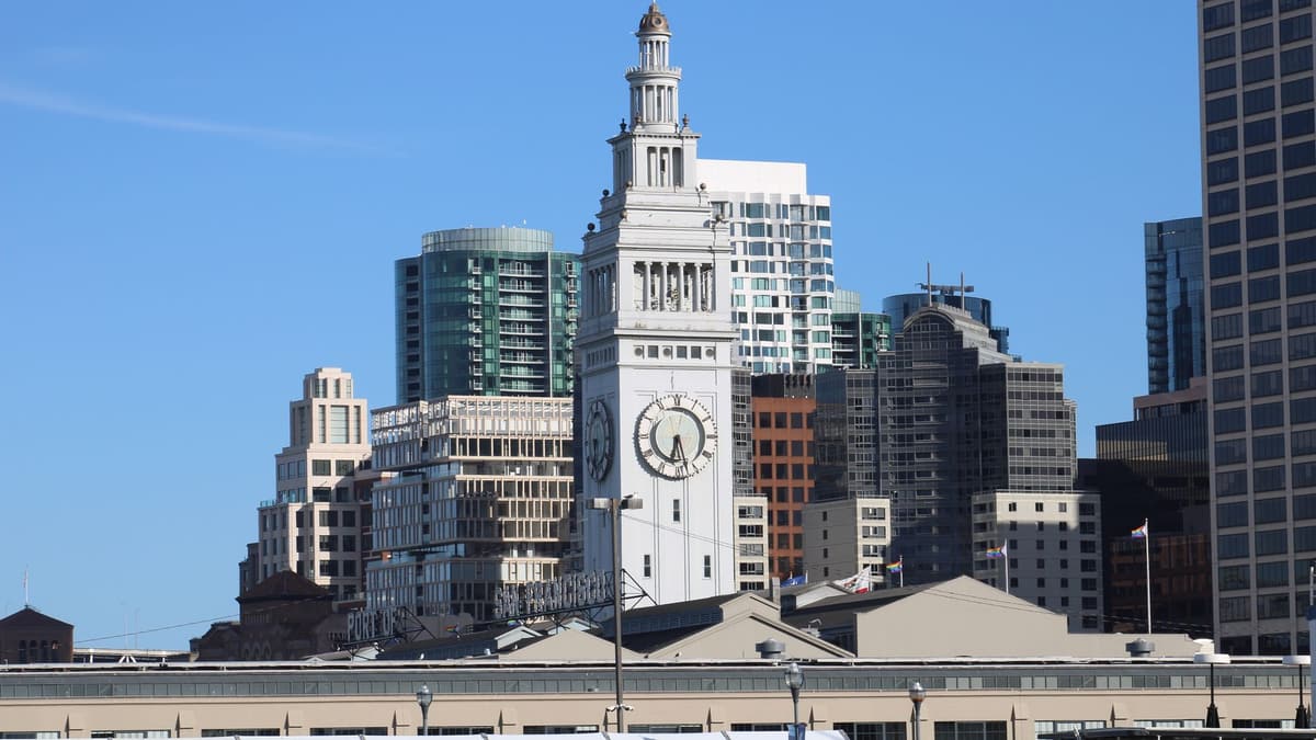 The Ferry Building clock tower on the Embarcadero, San Francisco