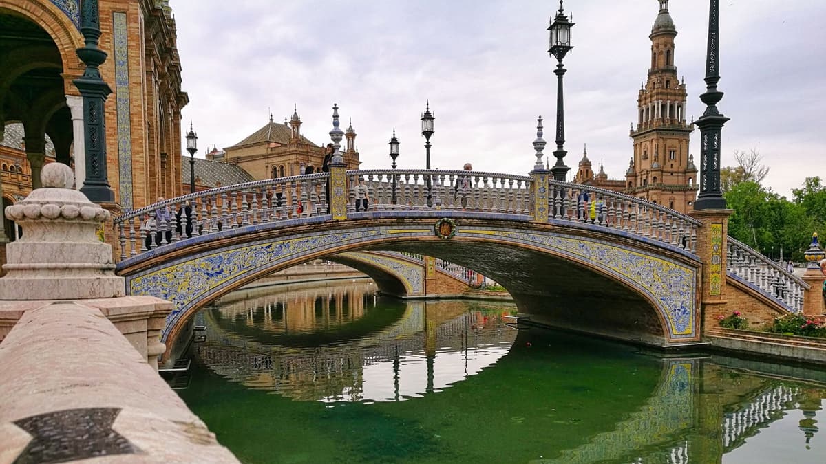 A tiled bridge over the canal at Plaza de España, Seville