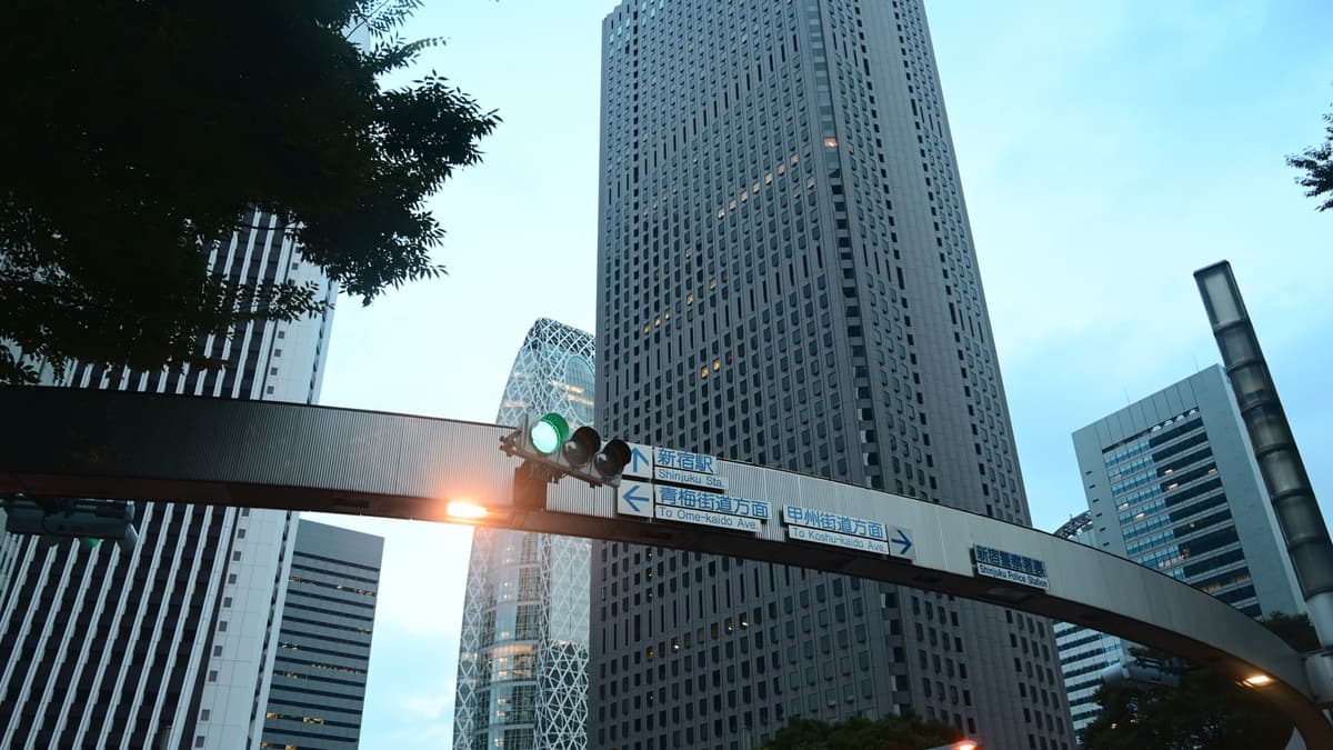 The skyscrapers of Nishi-Shinjuku at dusk, Tokyo