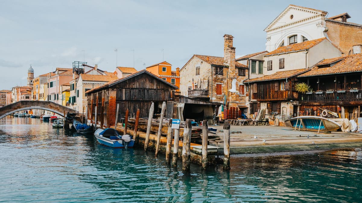 A wooden boatyard on a Venetian canal