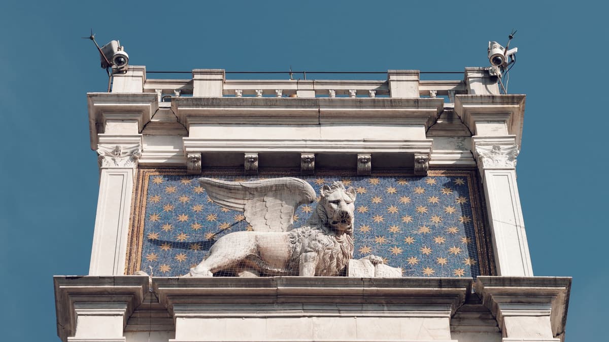 The Clock Tower on St Mark's Square, with its winged lion
