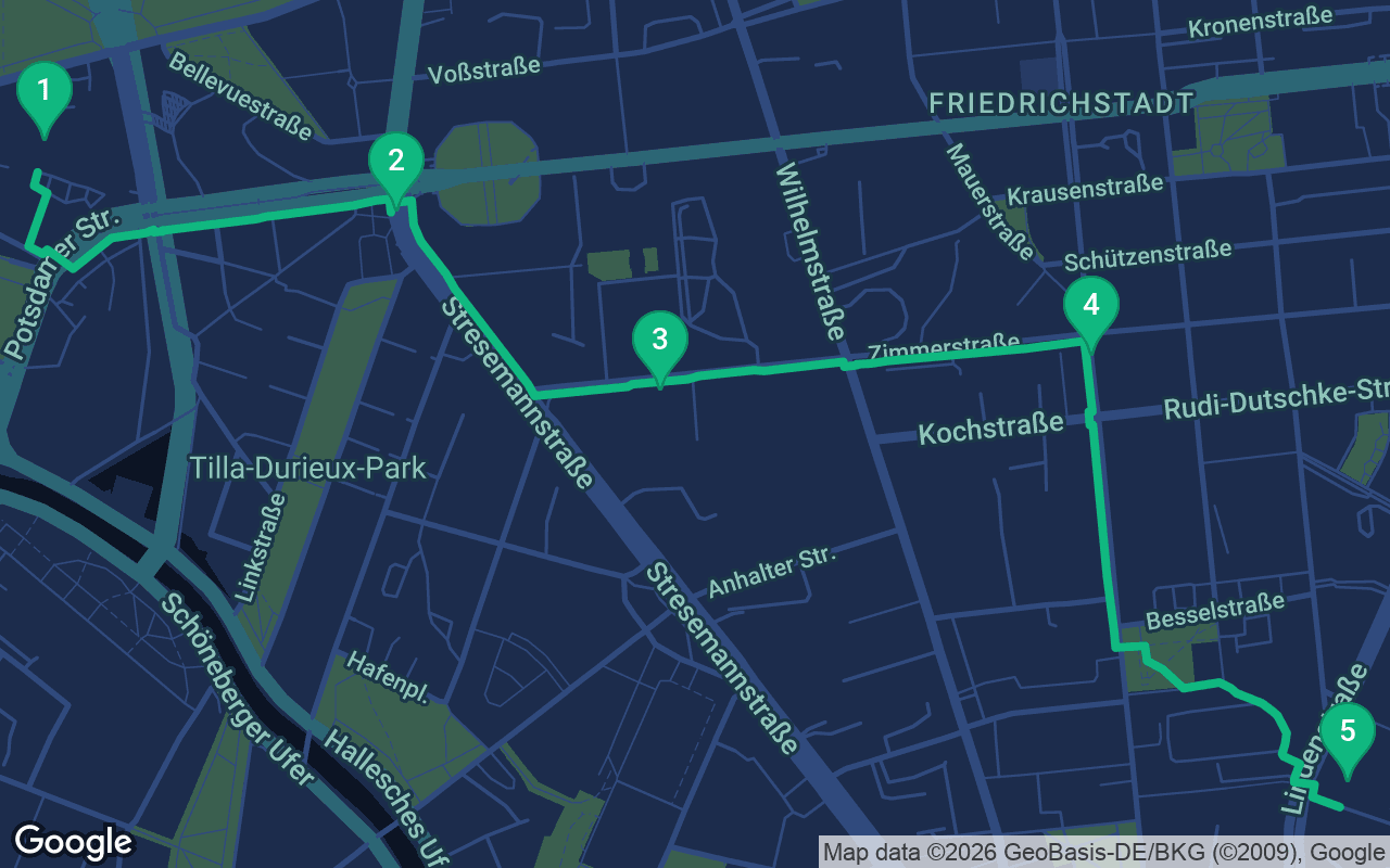 Map of the walking route through Berlin, Germany
