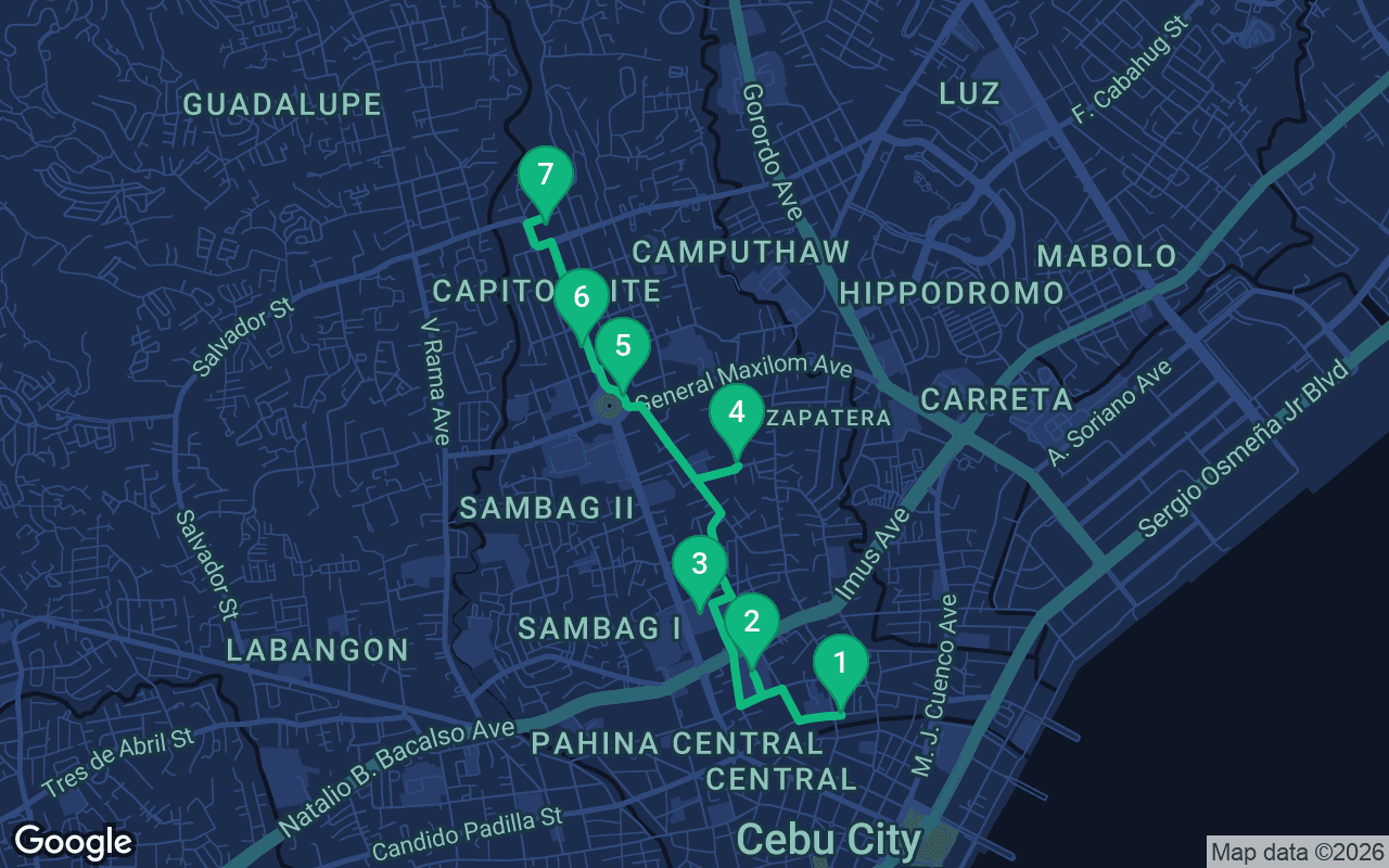 Map of the walking route through Cebu City, Philippines
