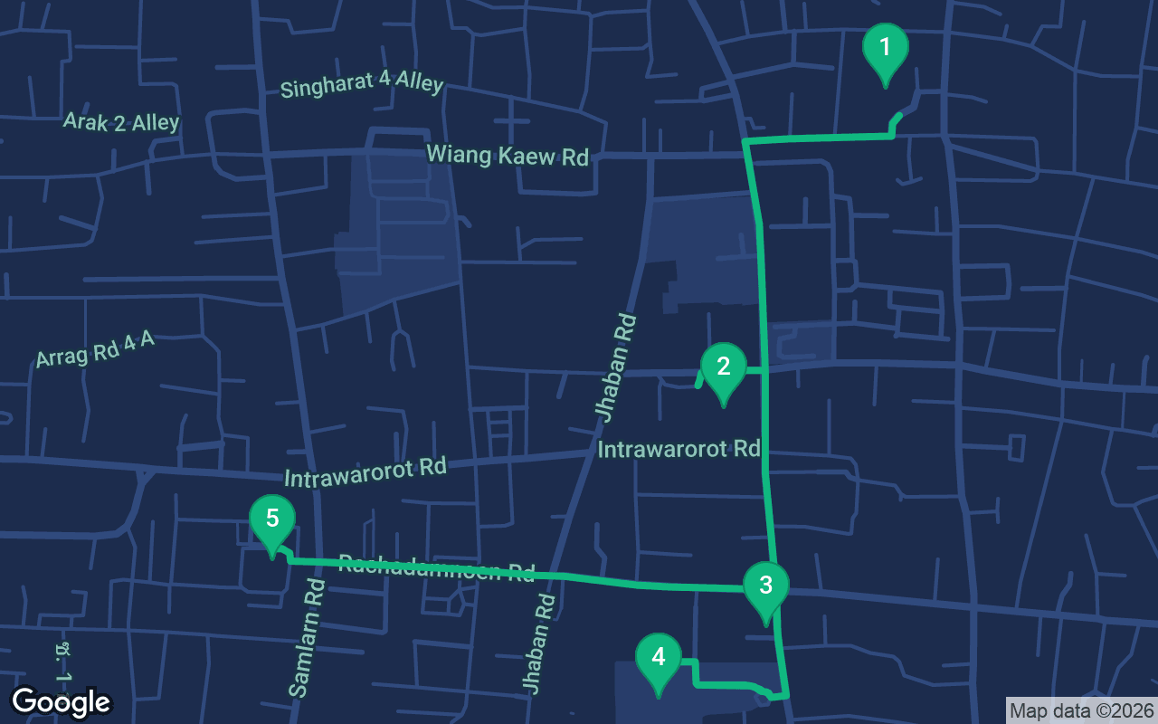 Map of the walking route through Chiang Mai, Thailand