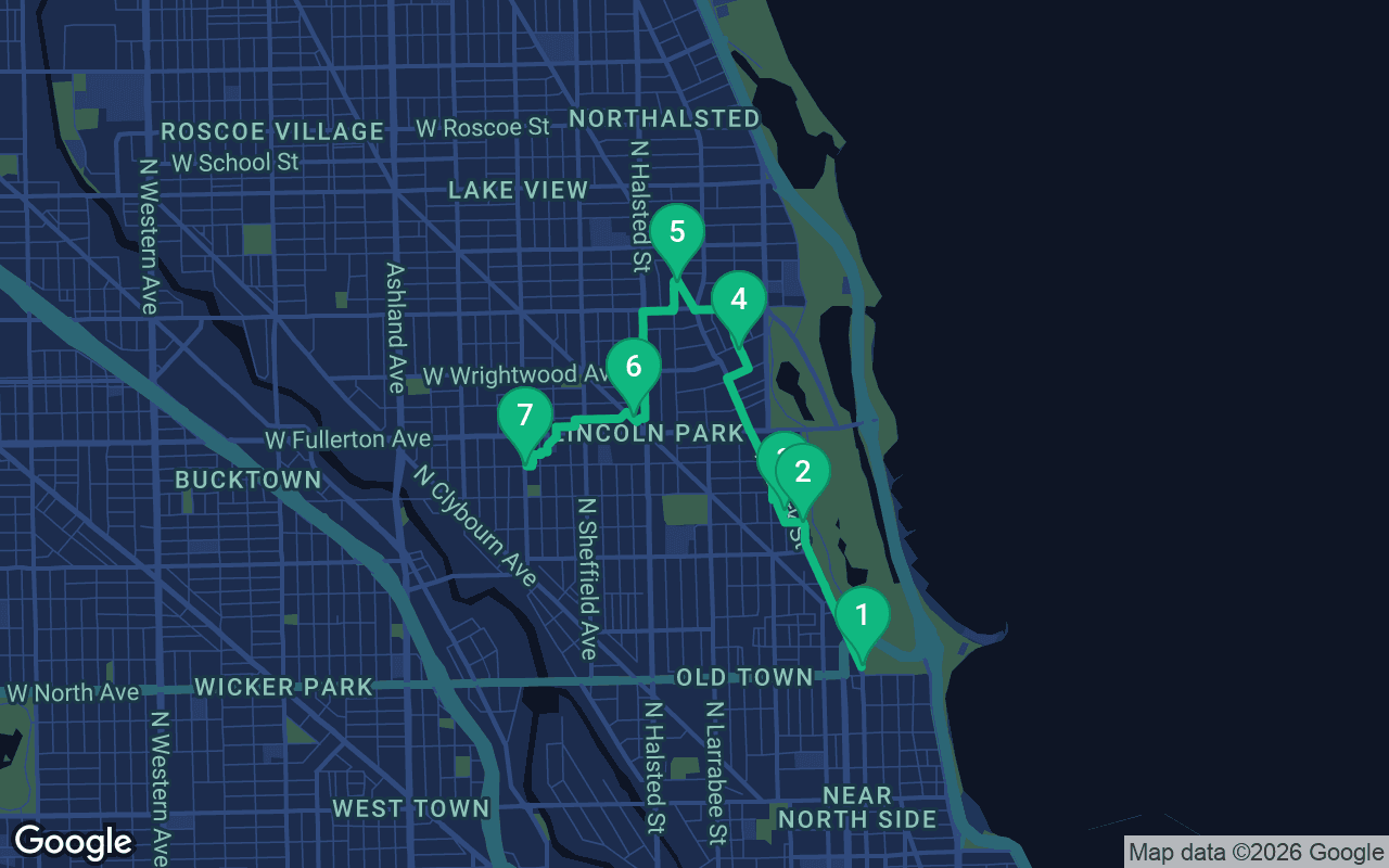 Map of the walking route through Chicago, United States