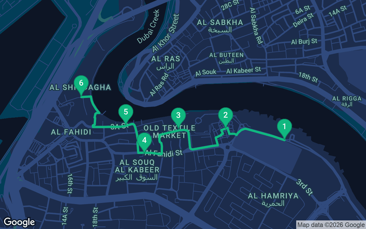 Map of the walking route through Dubai, United Arab Emirates