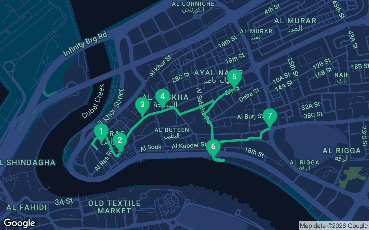 Map of the walking route through Dubai, United Arab Emirates