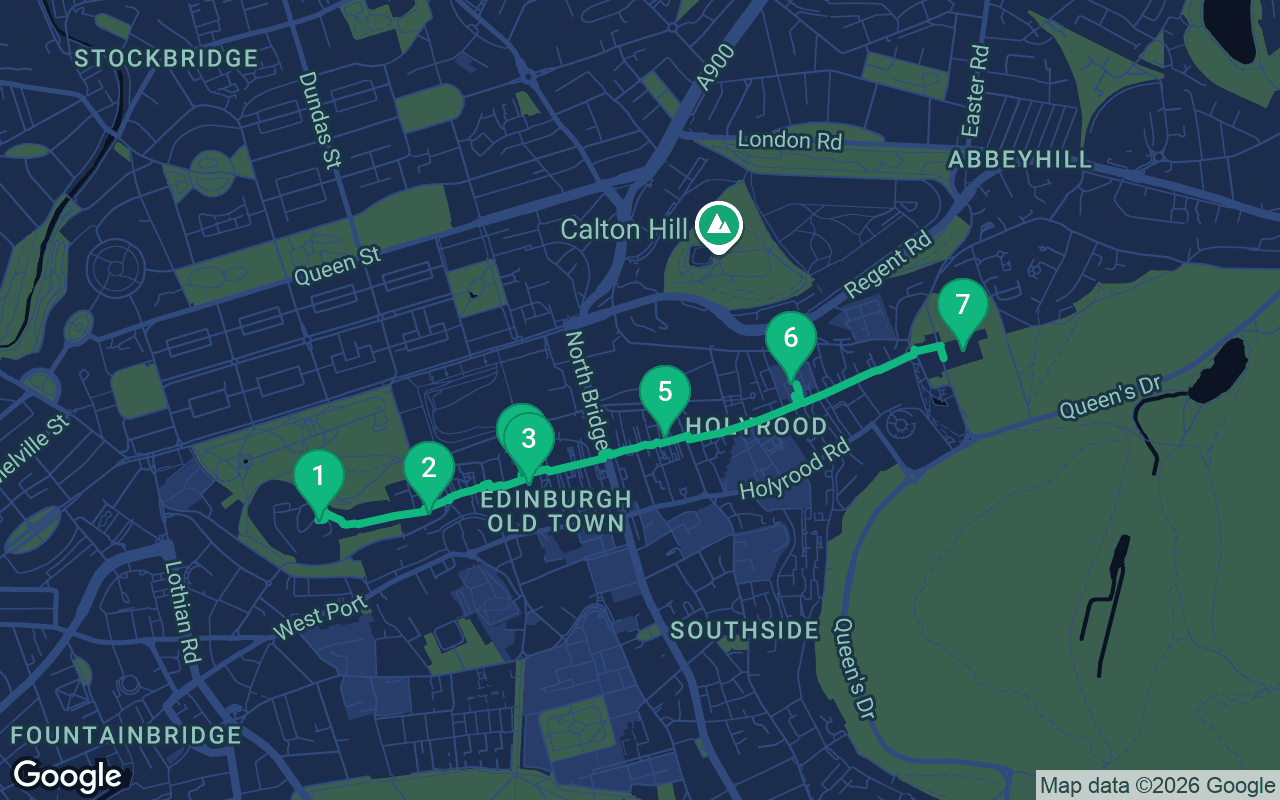 Map of the walking route through Edinburgh, United Kingdom