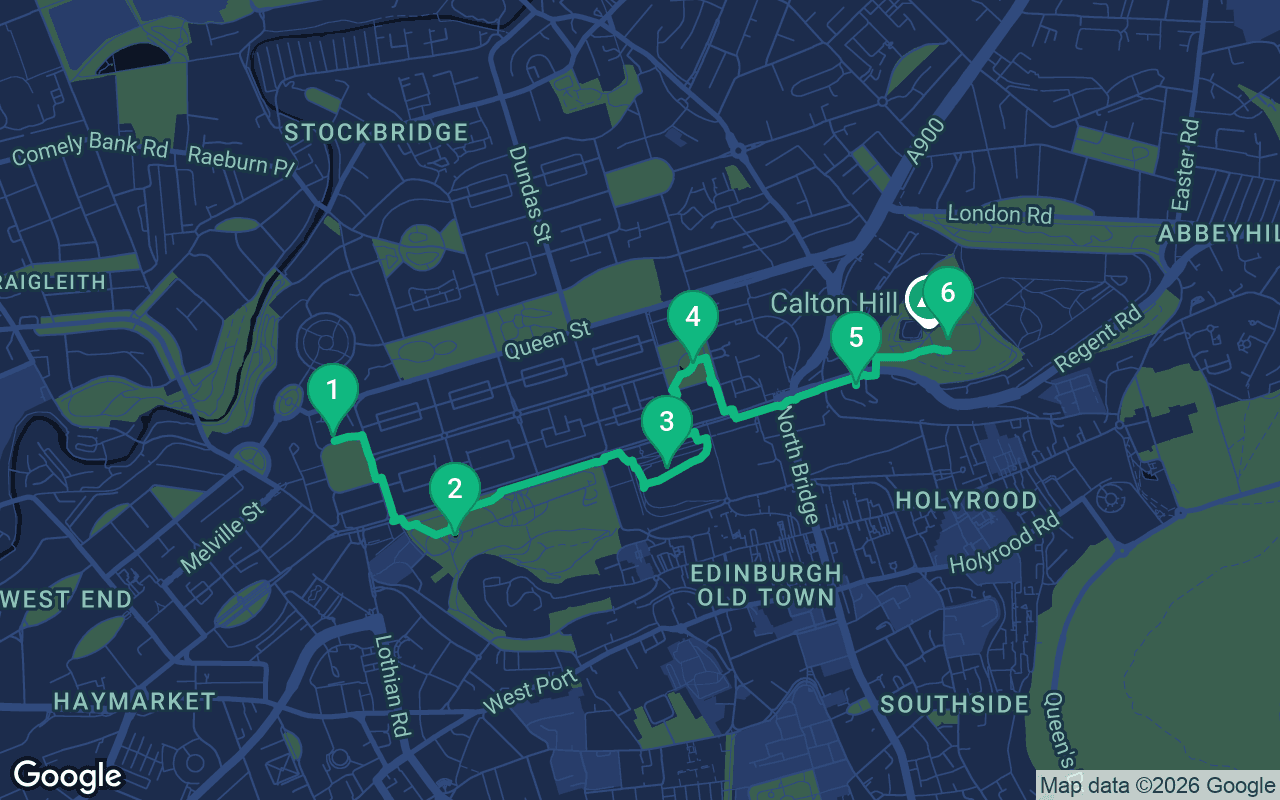 Map of the walking route through Edinburgh, United Kingdom