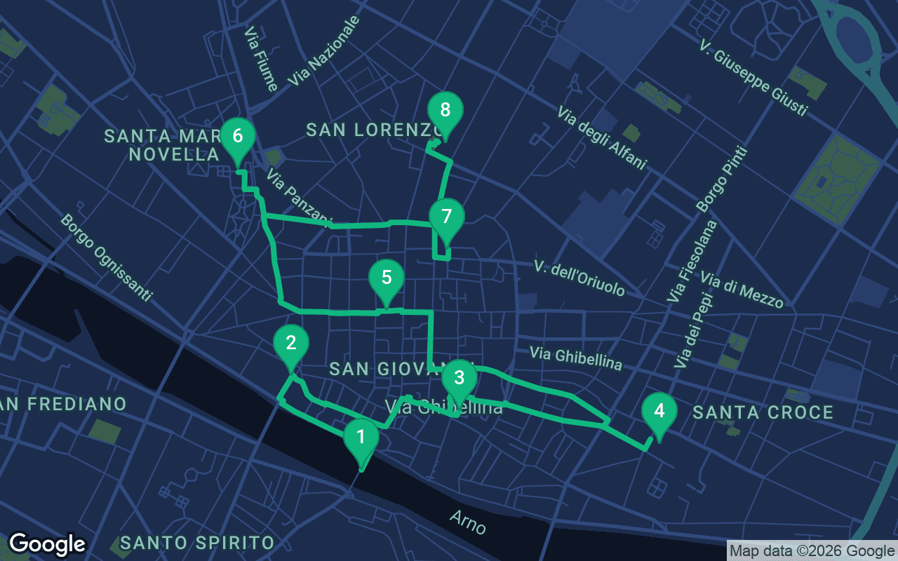 Map of the walking route through Florence, Italy