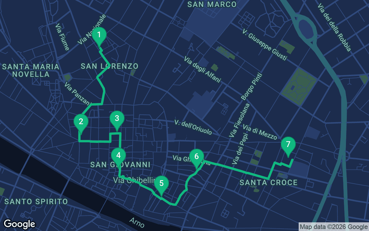 Map of the walking route through Florence, Italy
