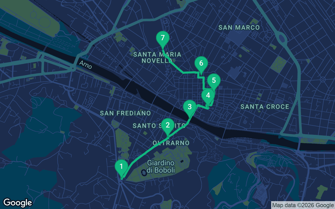 Map of the walking route through Florence, Italy