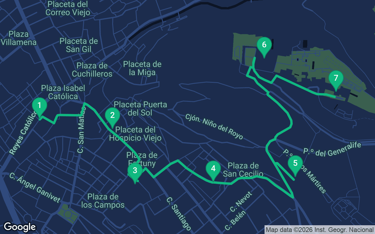 Karte der Spazierroute durch Granada, Spain