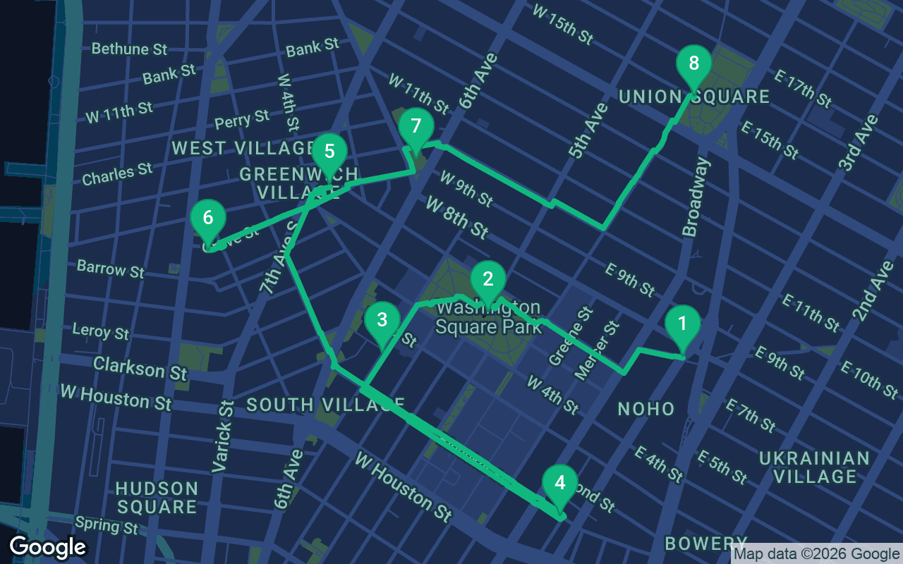 Map of the walking route through New York, United States