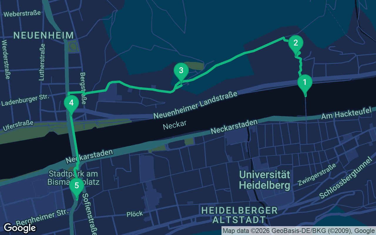 Karte der Spazierroute durch Heidelberg, Germany