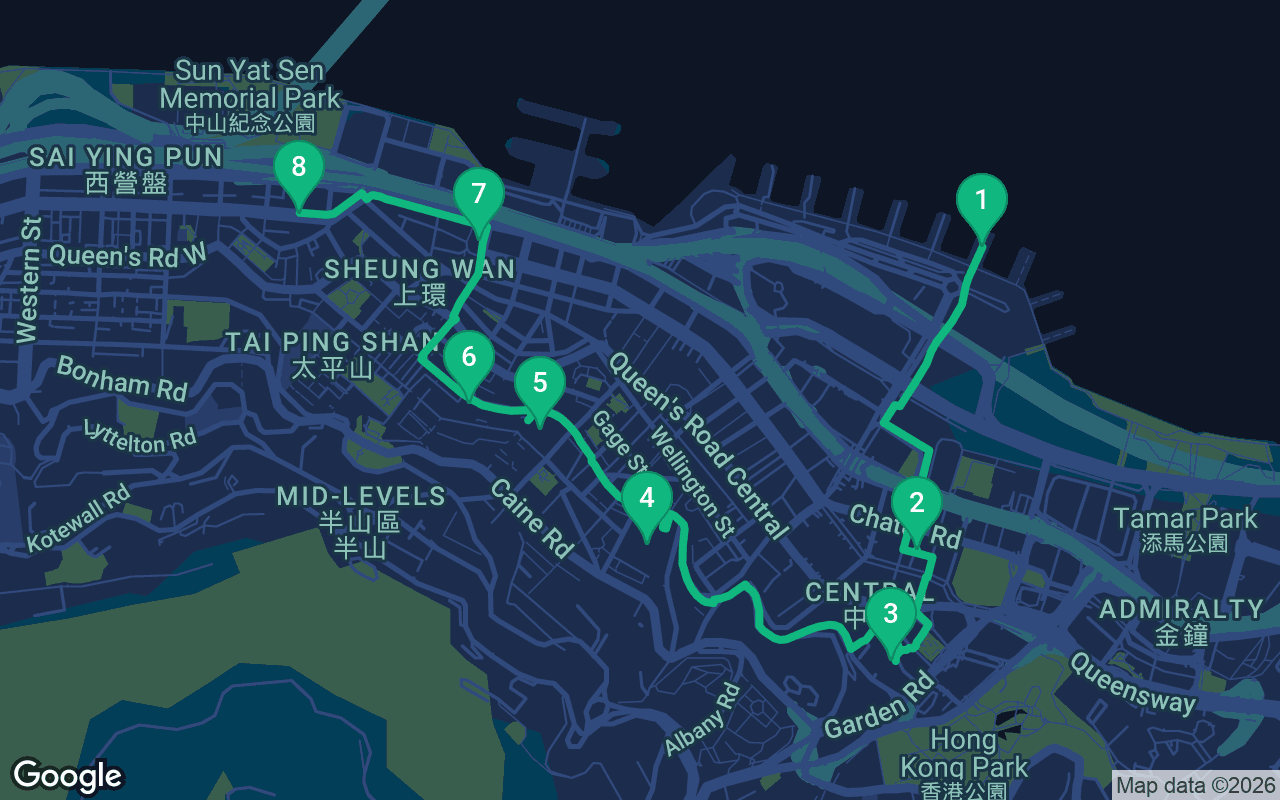 Map of the walking route through Hong Kong, Hong Kong