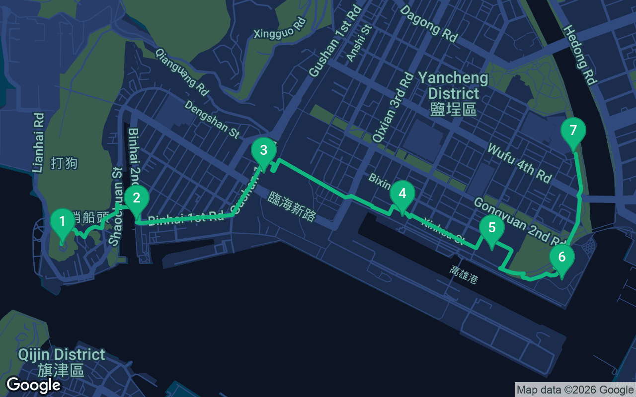 Map of the walking route through Kaohsiung, Taiwan