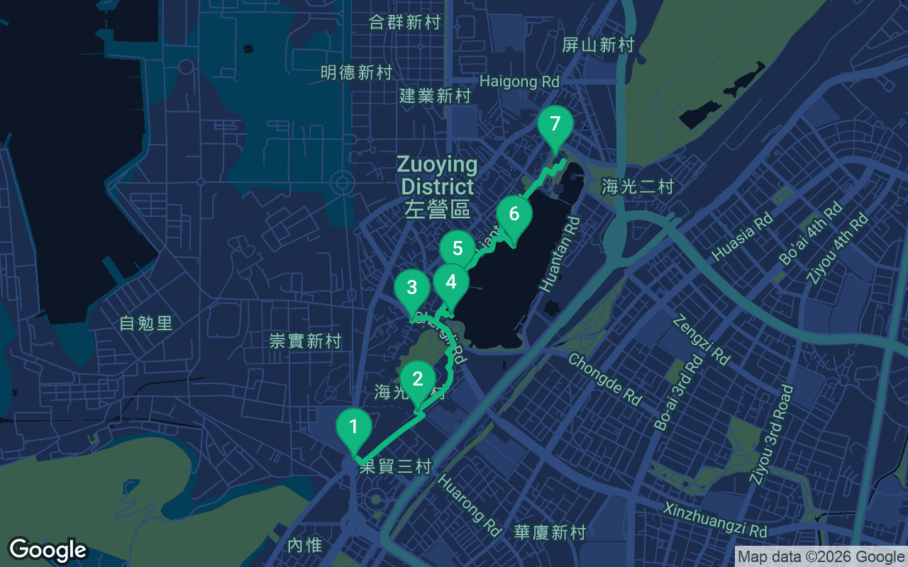 Mapa de la ruta del paseo por Kaohsiung, Taiwan