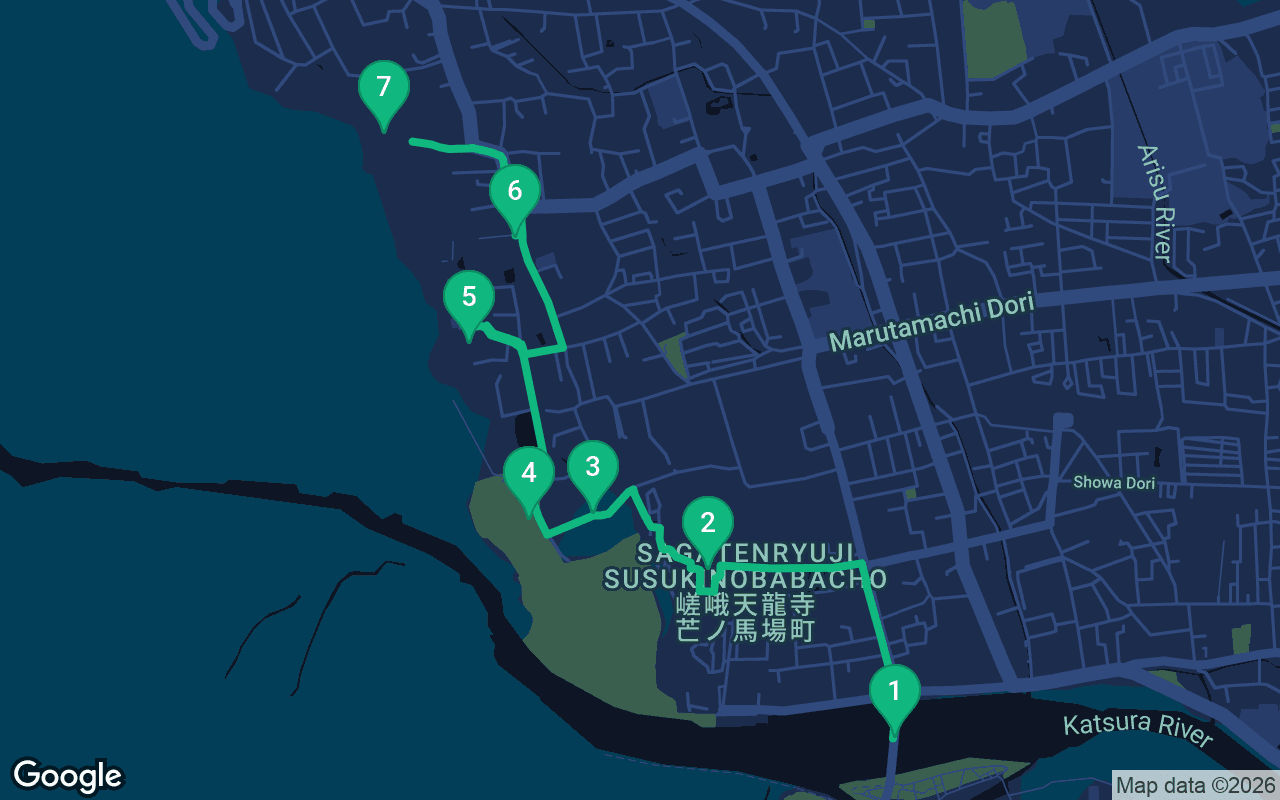 Mapa de la ruta del paseo por Kyoto, Japan