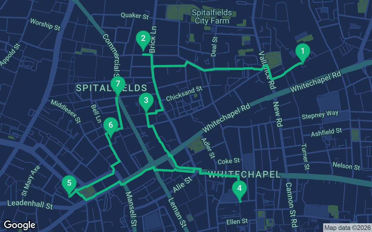 Map of the walking route through London, United Kingdom
