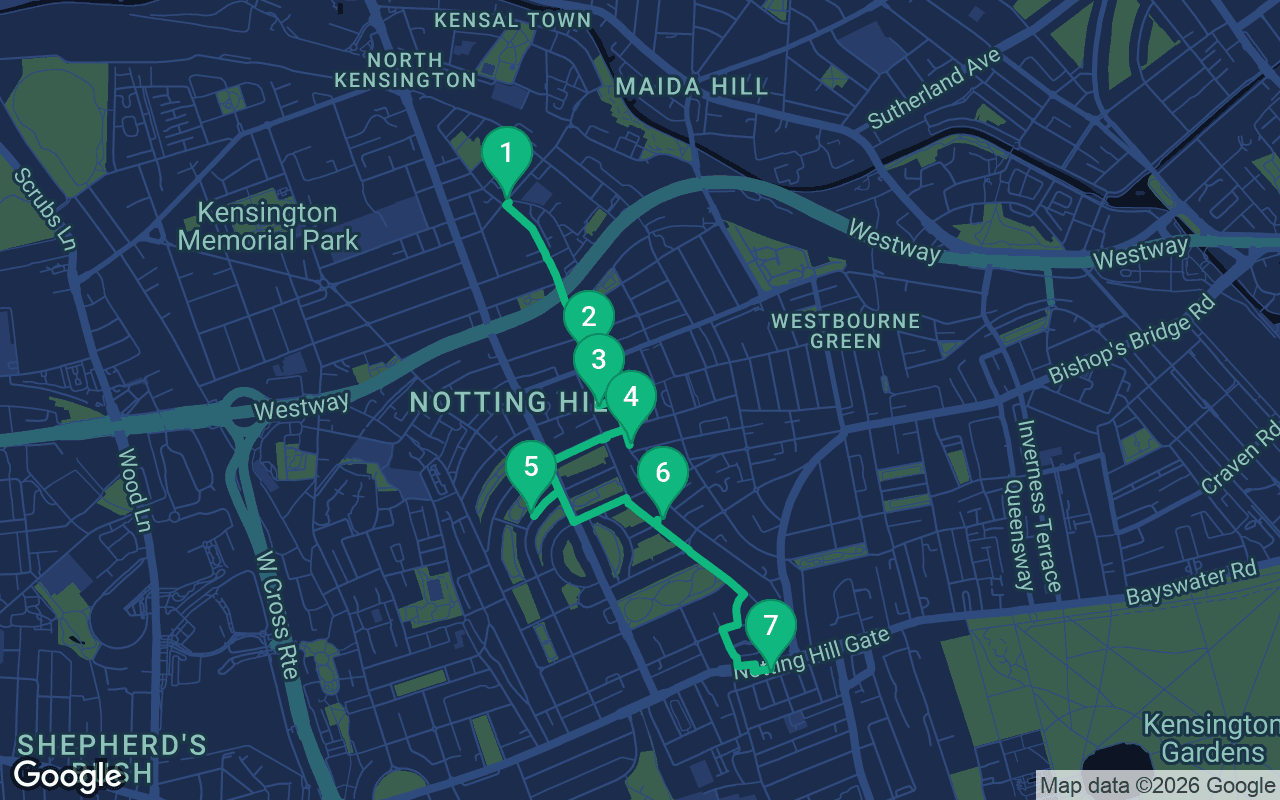 Map of the walking route through London, United Kingdom