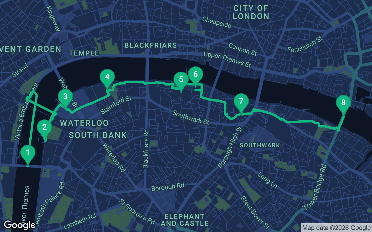 Map of the walking route through London, United Kingdom