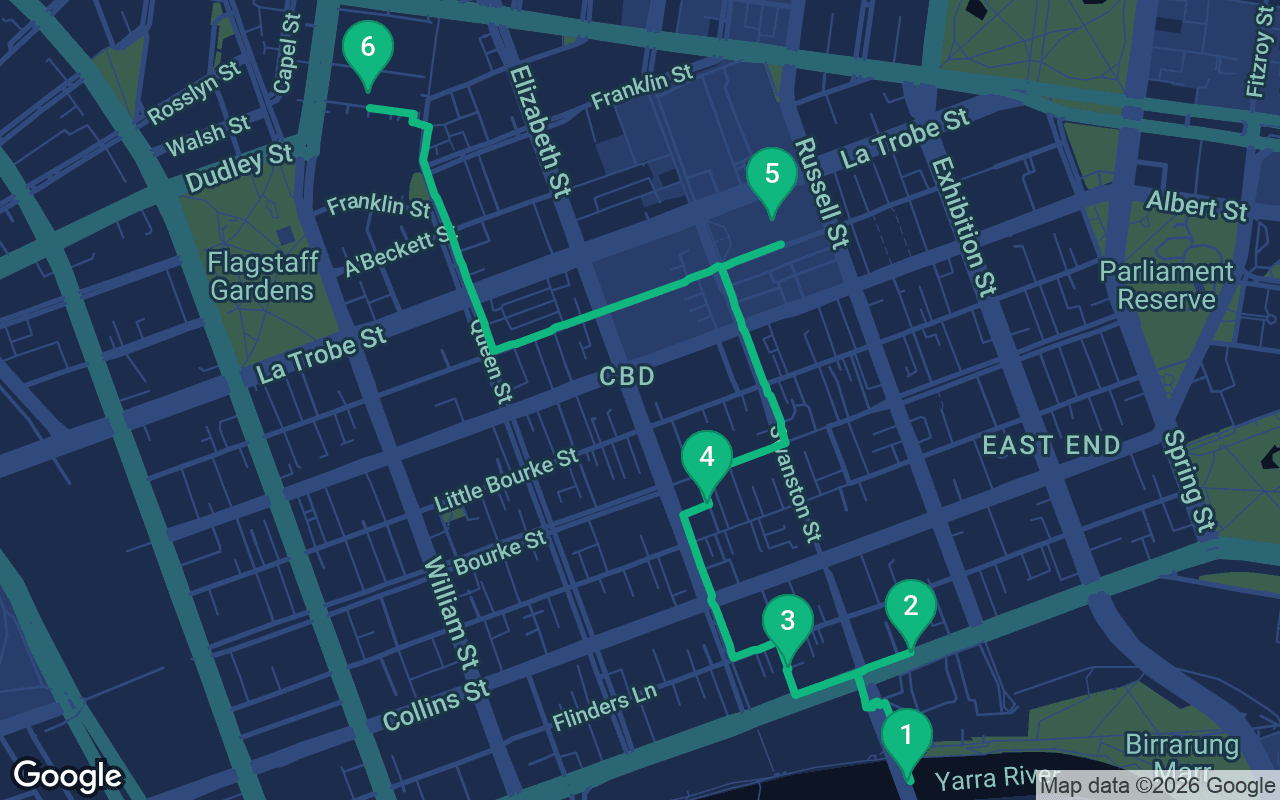 Map of the walking route through Melbourne, Australia