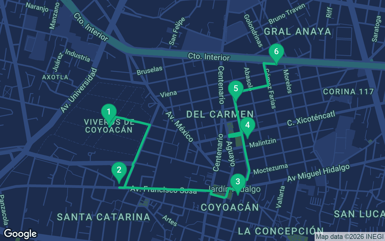 خريطة مسار المشي عبر Mexico City, Mexico