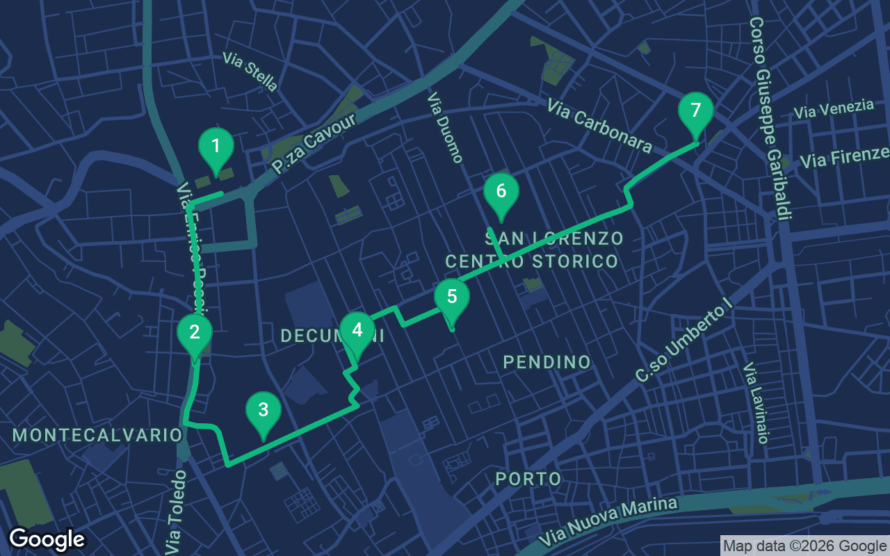 Map of the walking route through Naples, Italy