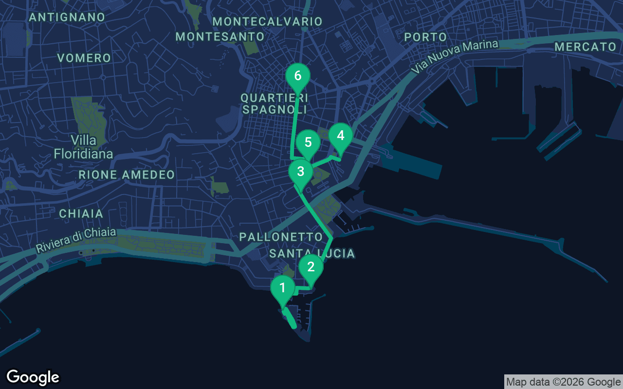 Map of the walking route through Naples, Italy