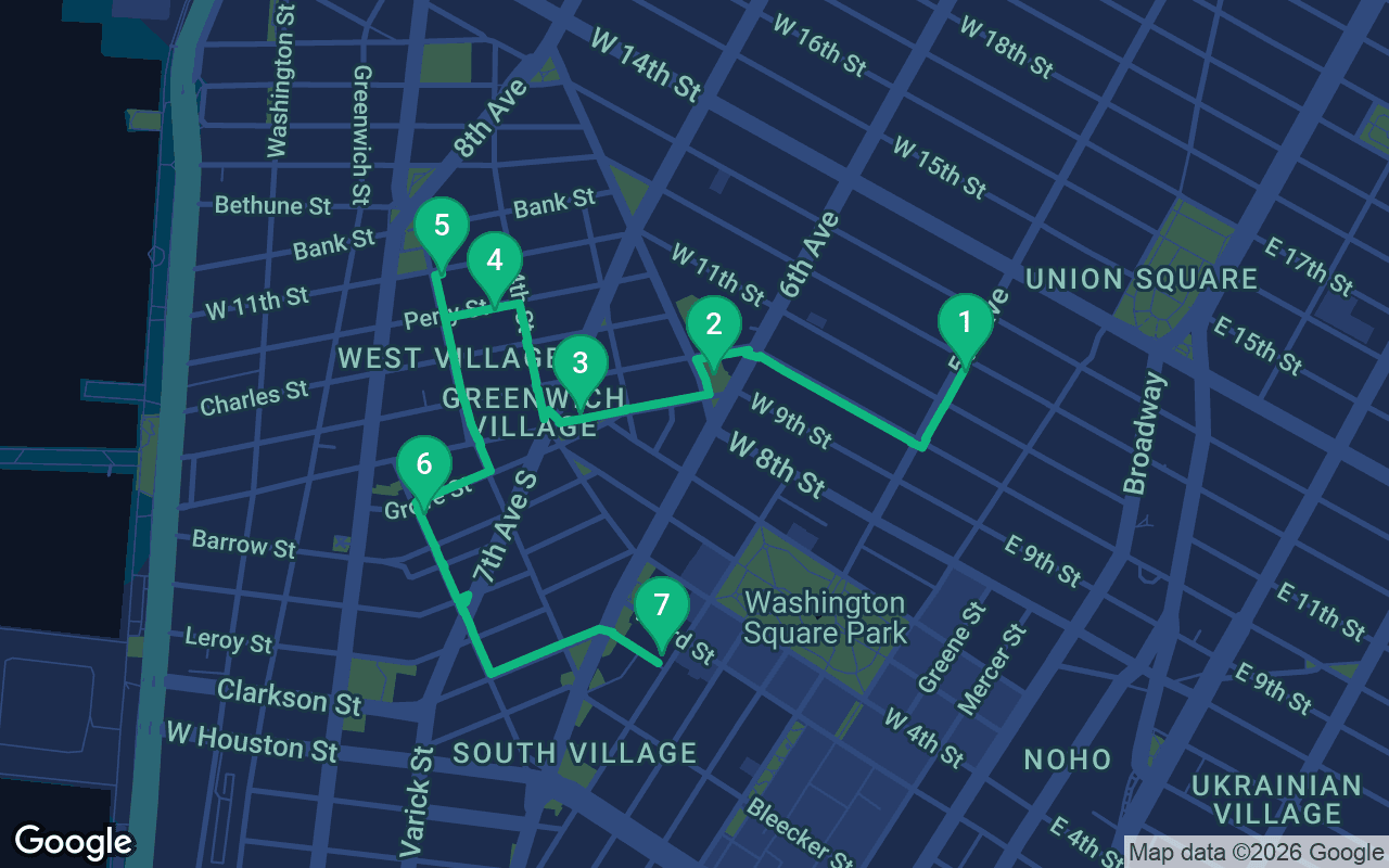 Map of the walking route through New York, United States