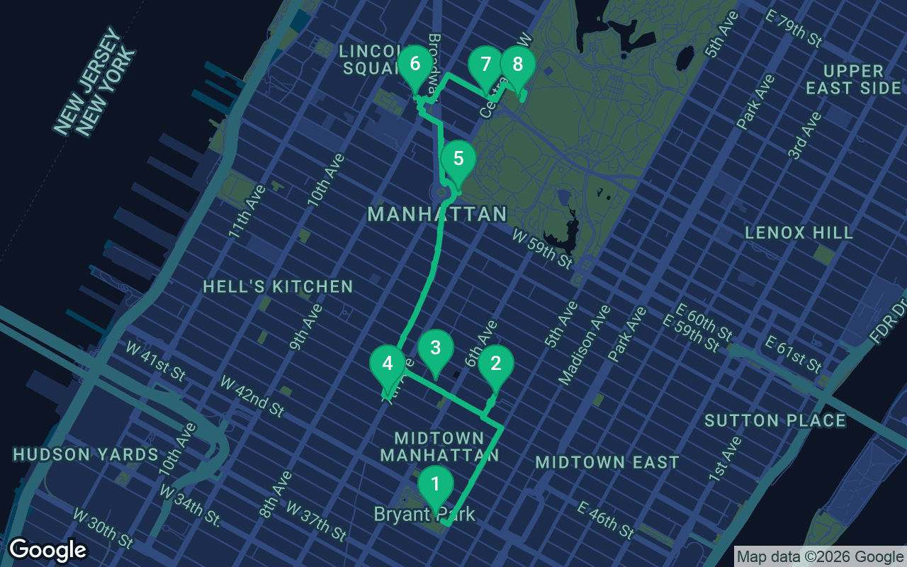 Map of the walking route through New York, United States